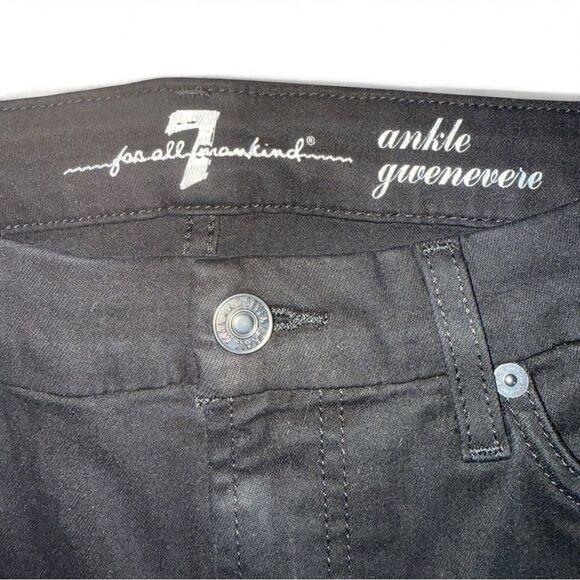 NWOT 7 FOR ALL MANKIND Ankle Gwenevere Black Jeans with Leopard Side Stripe - Picture 5 of 10